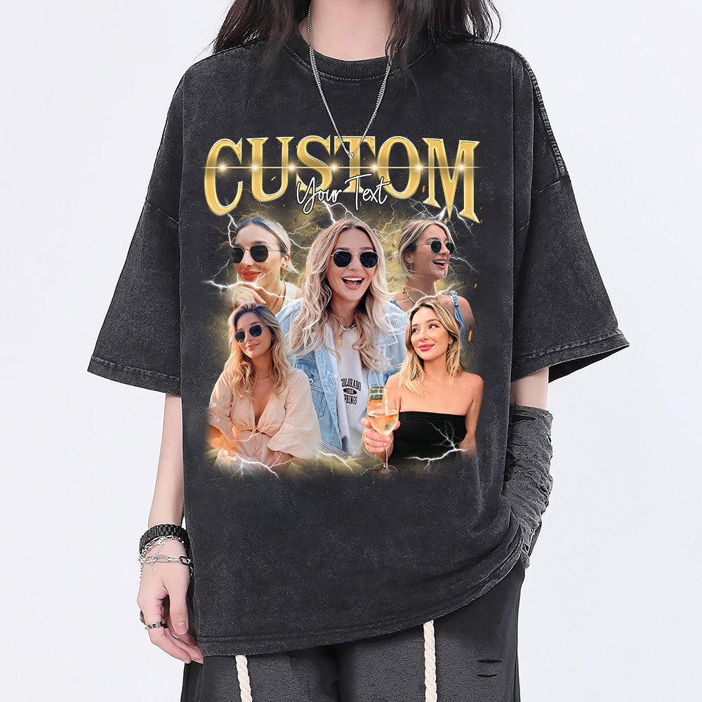 Personalisiertes Vintage-Bootleg-Rap-Shirt, individuelle Fotoideen, Valentinstagsgeschenk für Sie/Ihn