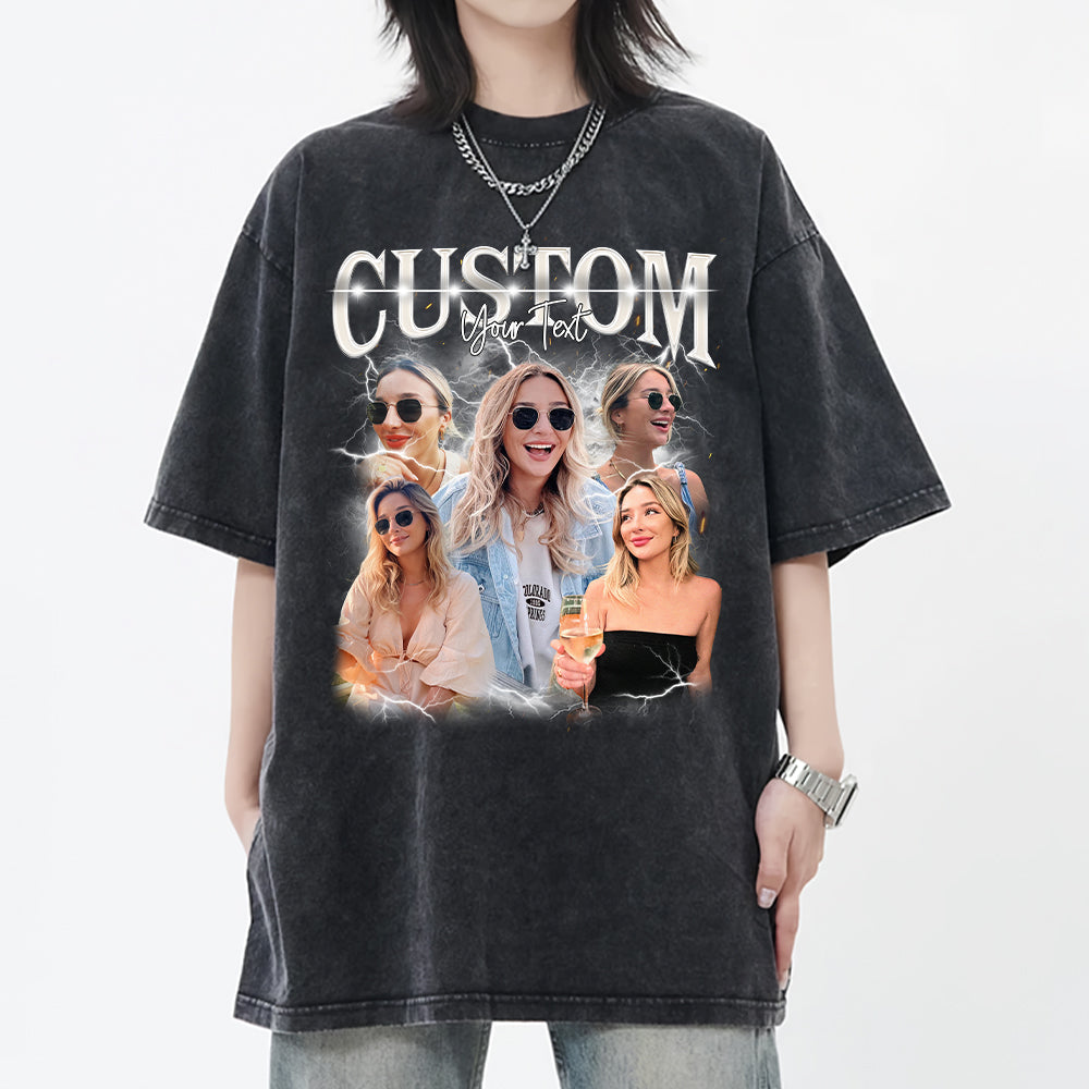 Personalisiertes Vintage-Bootleg-Rap-Shirt, individuelle Fotoideen, Valentinstagsgeschenk für Sie/Ihn