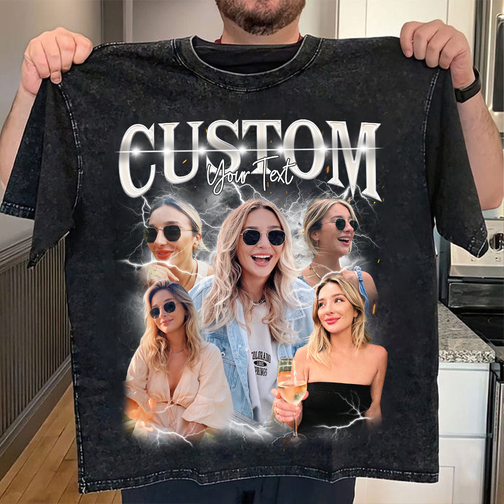 Personalisiertes Vintage-Bootleg-Rap-Shirt, individuelle Fotoideen, Valentinstagsgeschenk für Sie/Ihn