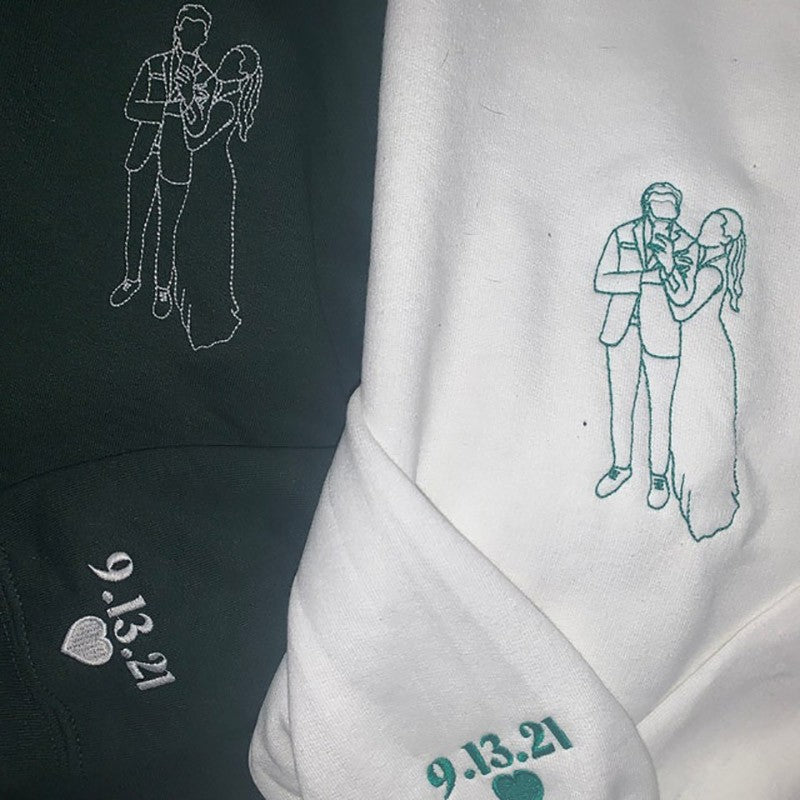 Besticktes Portrait Passender Paar Foto Hoodie Benutzerdefiniertes Sweatshirt Jahrestag Paar Geschenke