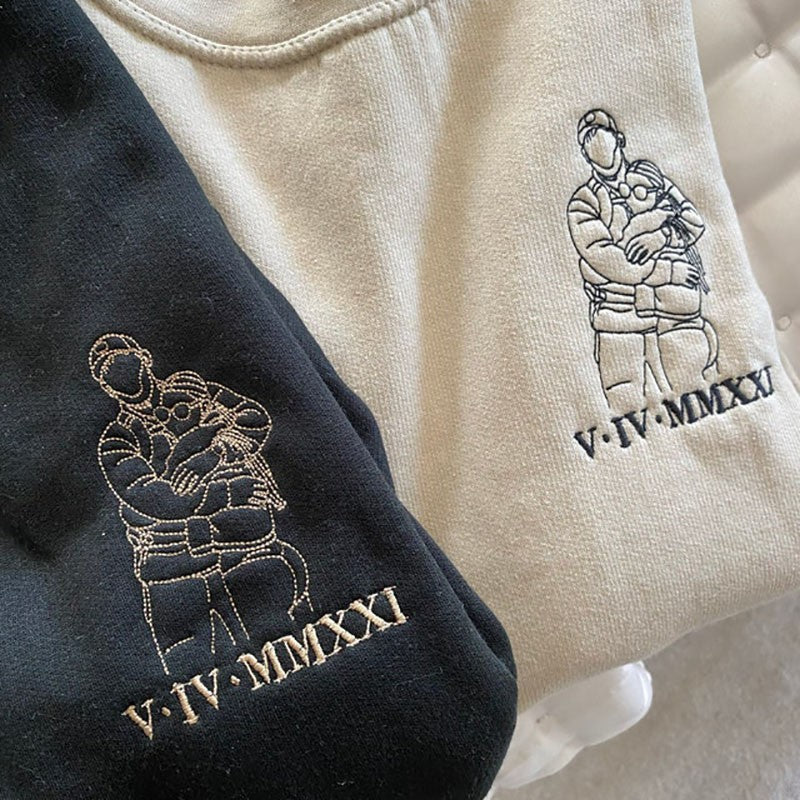 Besticktes Portrait Passender Paar Foto Hoodie Benutzerdefiniertes Sweatshirt Jahrestag Paar Geschenke
