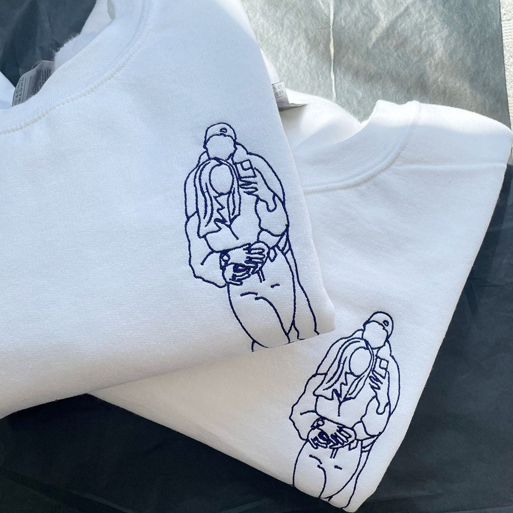 Besticktes Portrait Passender Paar Foto Hoodie Benutzerdefiniertes Sweatshirt Jahrestag Paar Geschenke
