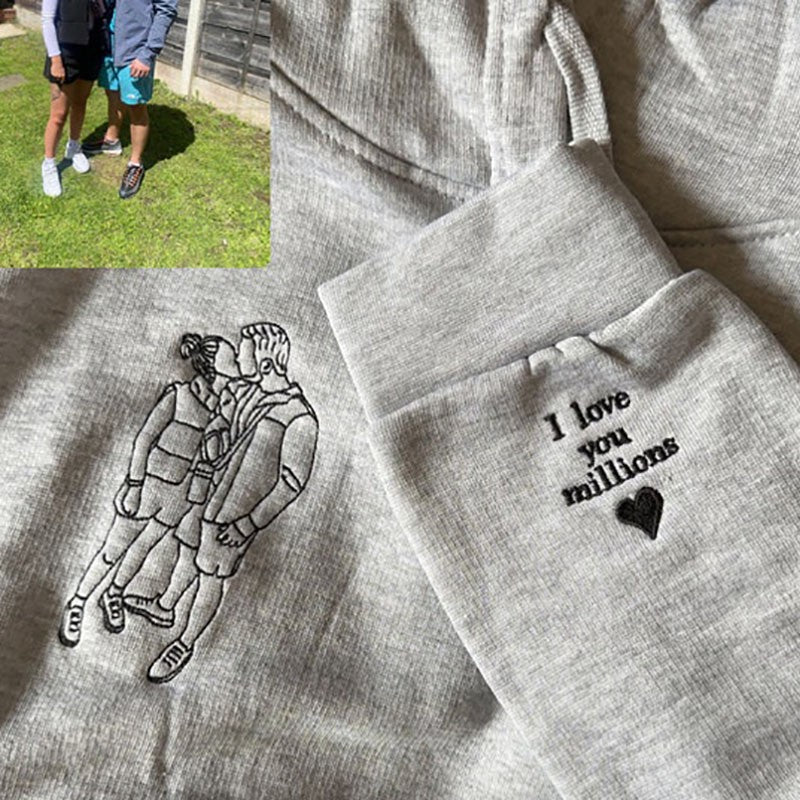 Besticktes Portrait Passender Paar Foto Hoodie Benutzerdefiniertes Sweatshirt Jahrestag Paar Geschenke