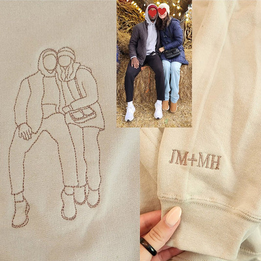 Besticktes Portrait Passender Paar Foto Hoodie Benutzerdefiniertes Sweatshirt Jahrestag Paar Geschenke