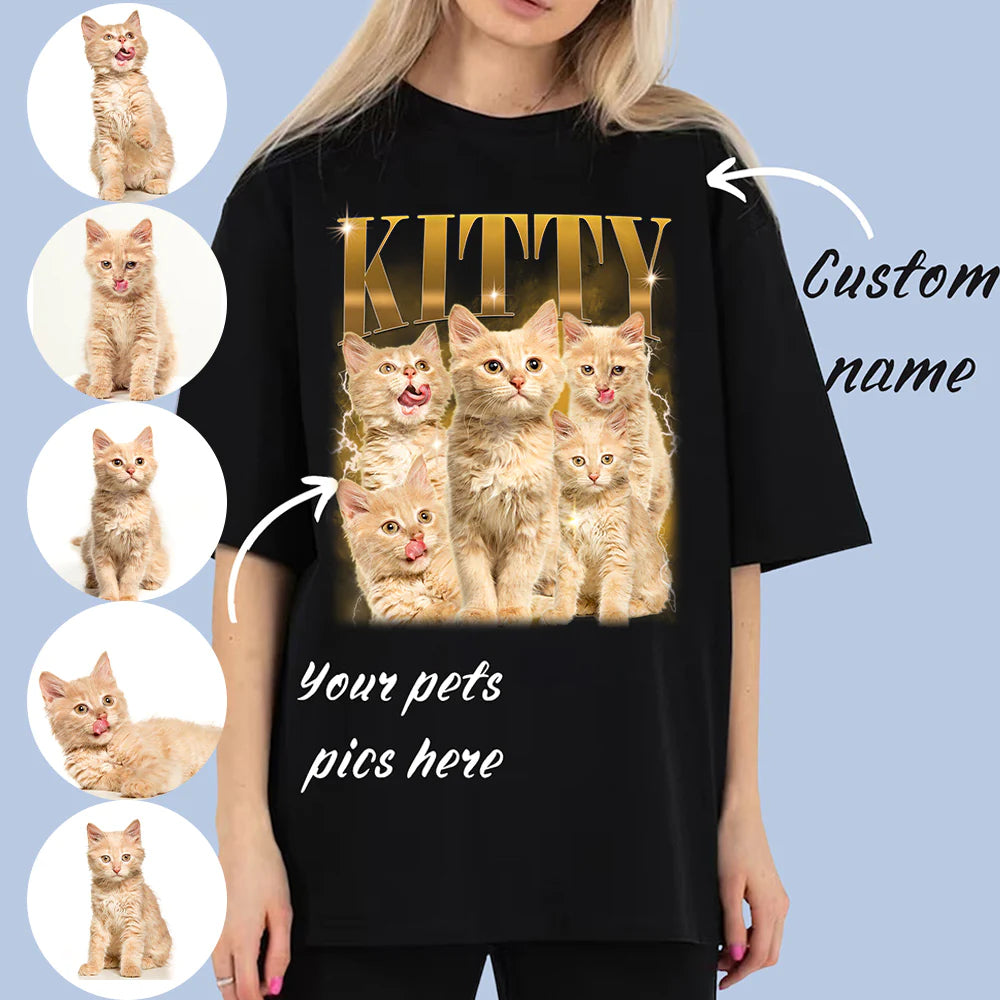 Personalisiertes Vintage-T-Shirt mit Haustierfotos, Geschenk für Tierliebhaber