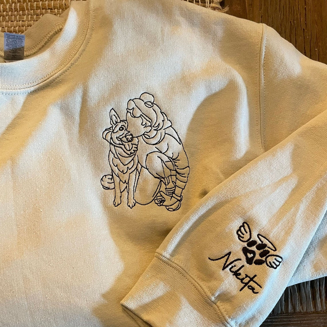 Embroidered Portrait Line Art Sweatshirt Hoodie Gift for Dog Mom/Dad Any Pet Lovers