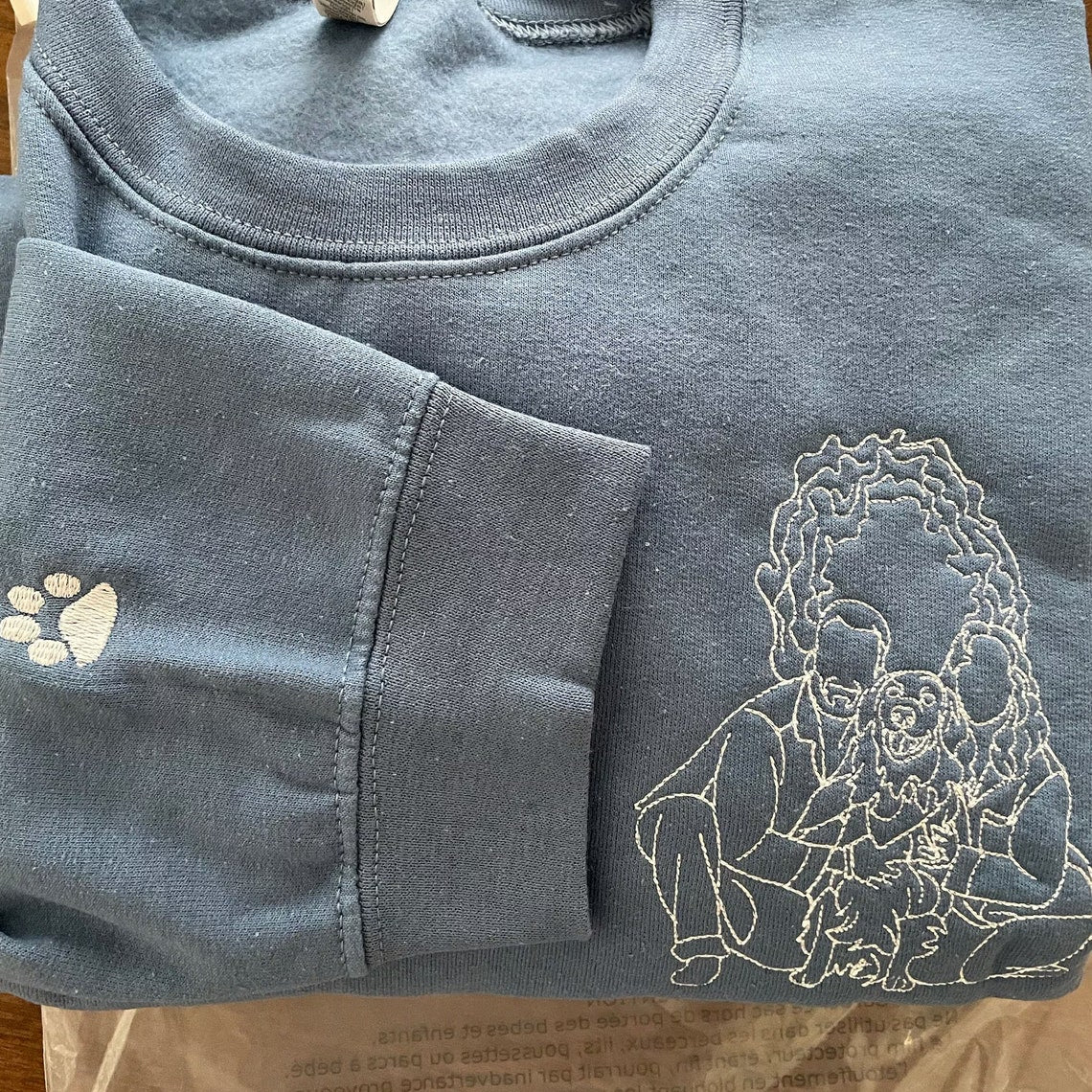 Embroidered Portrait Line Art Sweatshirt Hoodie Gift for Dog Mom/Dad Any Pet Lovers