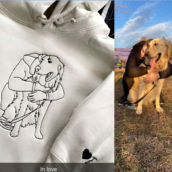 Embroidered Portrait Line Art Sweatshirt Hoodie Gift for Dog Mom/Dad Any Pet Lovers