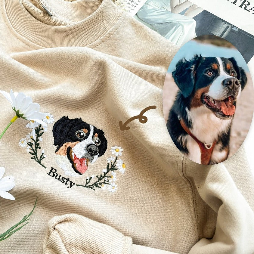 Embroidered Pet Portrait Sweatshirt Custom Wreath Hoodie Pet Sympathy Gifts Christmas Gift For Pet Lovers
