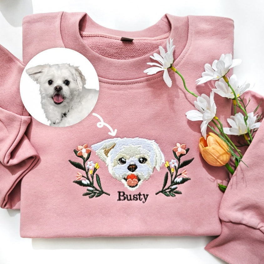 Embroidered Pet Portrait Sweatshirt Custom Wreath Hoodie Pet Sympathy Gifts Christmas Gift For Pet Lovers