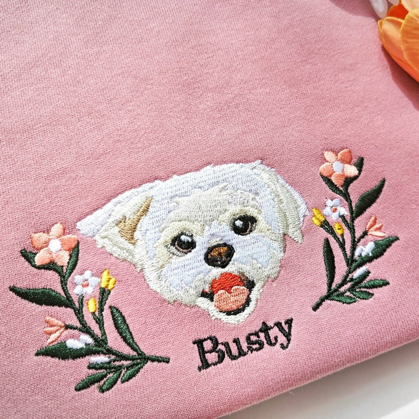 Embroidered Pet Portrait Sweatshirt Custom Wreath Hoodie Pet Sympathy Gifts Christmas Gift For Pet Lovers
