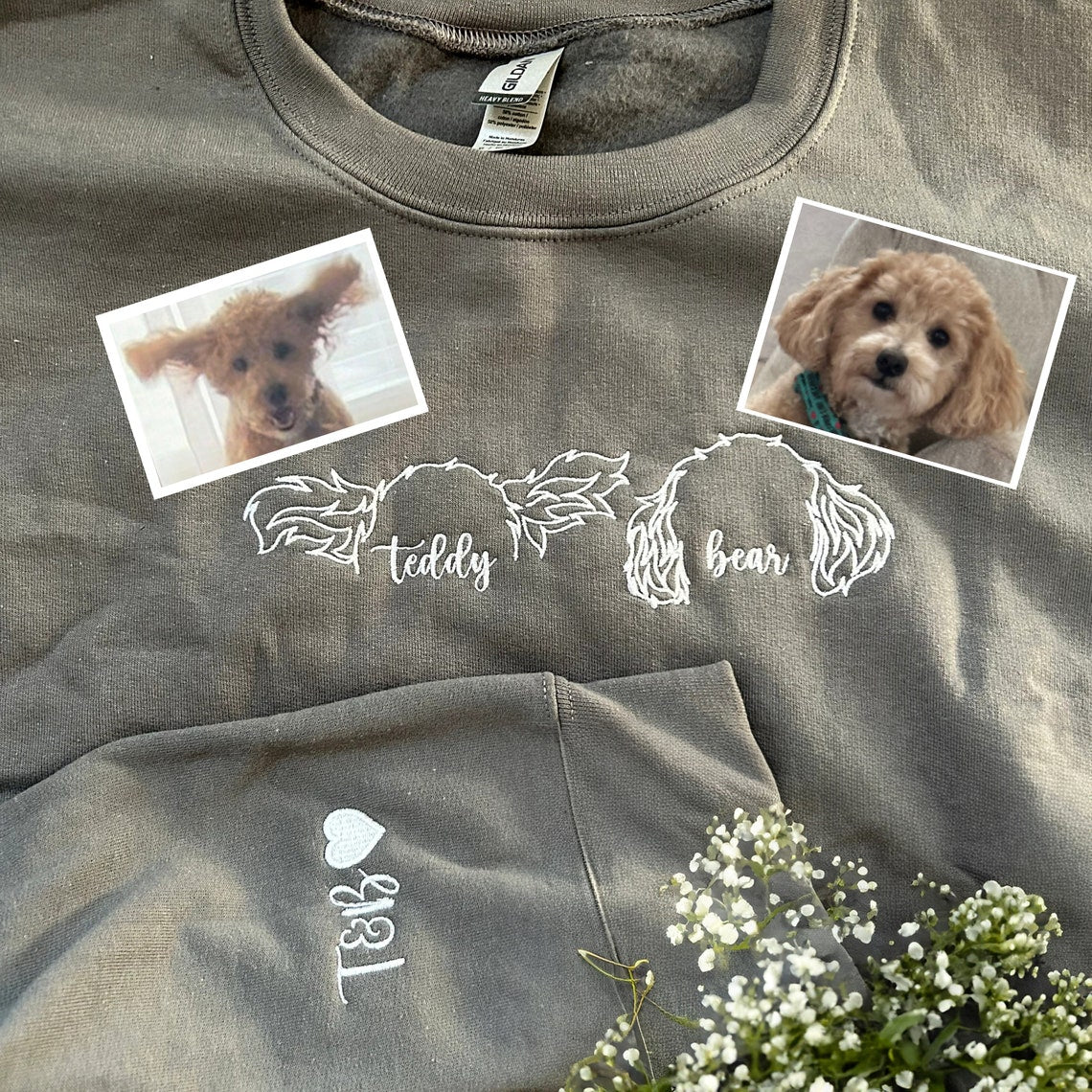 Custom Embroidered Dog Ear Outline Sweatshirt Hoodie With Names Keepsake Gift For Pet Lovers