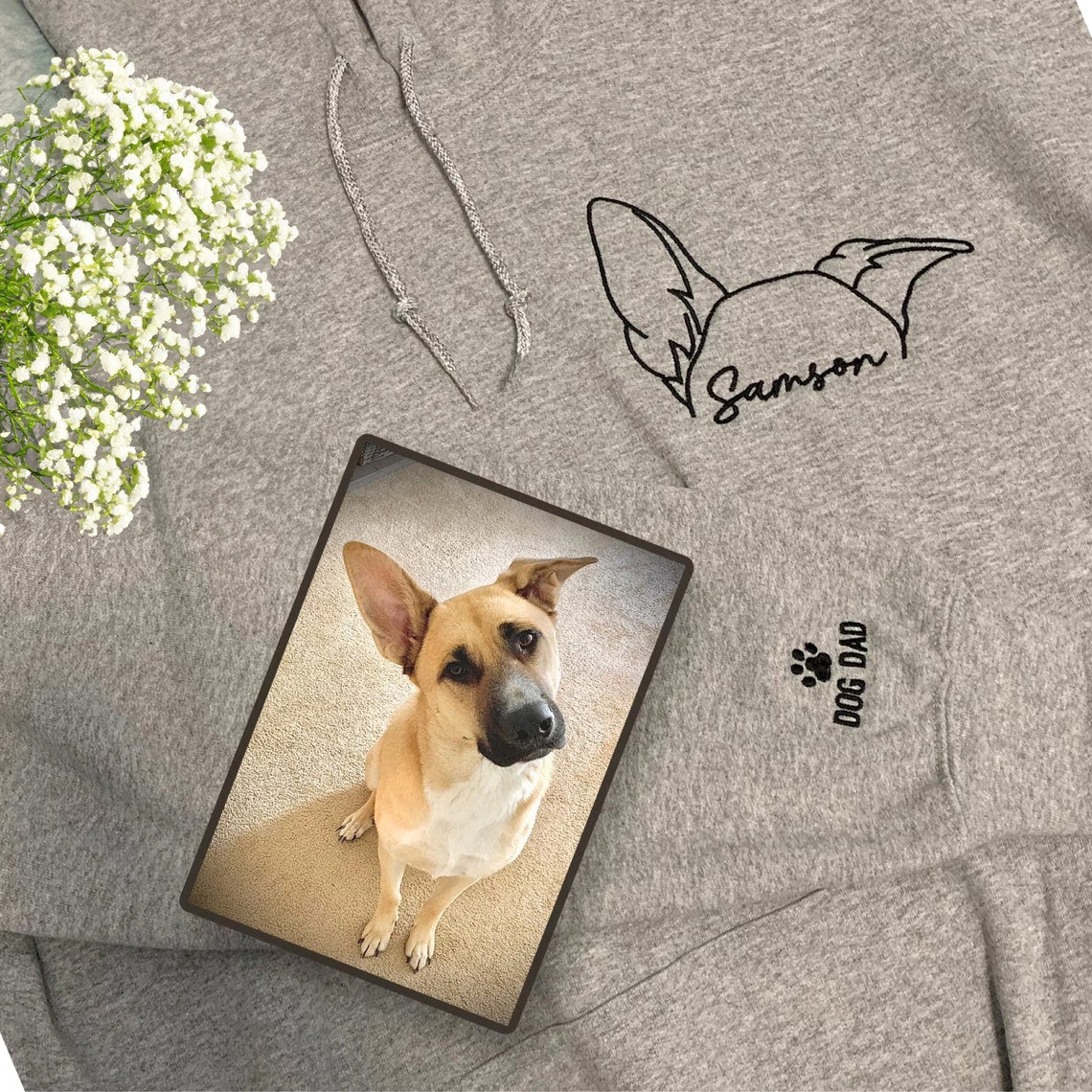 Custom Embroidered Dog Ear Outline Sweatshirt Hoodie With Names Keepsake Gift For Pet Lovers