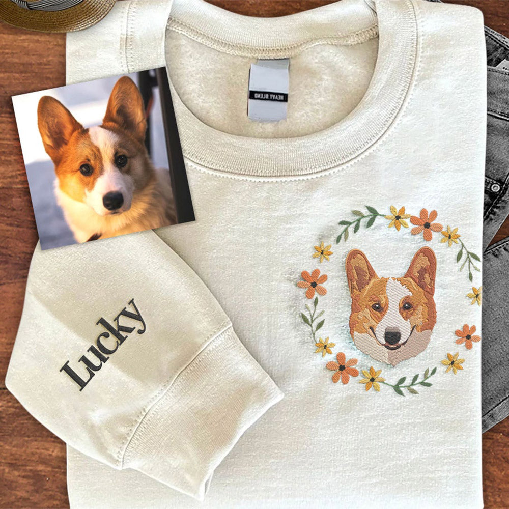 Personalisiertes besticktes Haustiergesicht und Haustiername Sweatshirt Hundeportrait bestickt Crewneck Haustierliebhaber Geschenk