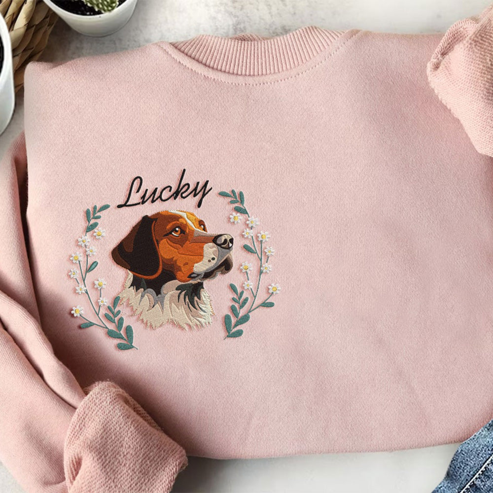 Personalisiertes besticktes Haustiergesicht und Haustiername Sweatshirt Hundeportrait bestickt Crewneck Haustierliebhaber Geschenk