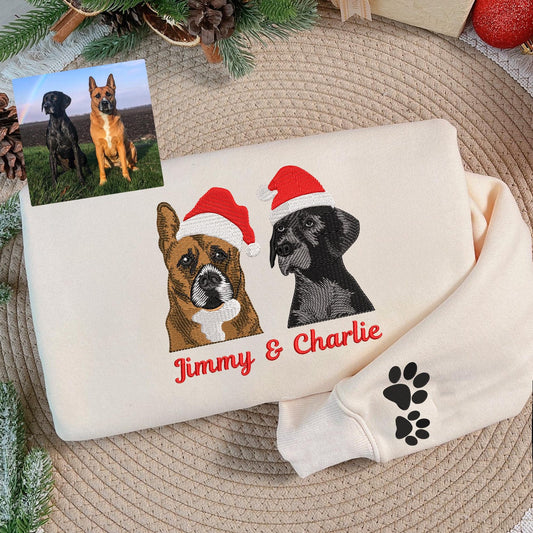 Custom Pet Portrait Christmas Sweatshirt Personalized Embroidered Dog Face Holiday Gift for Pet Lovers
