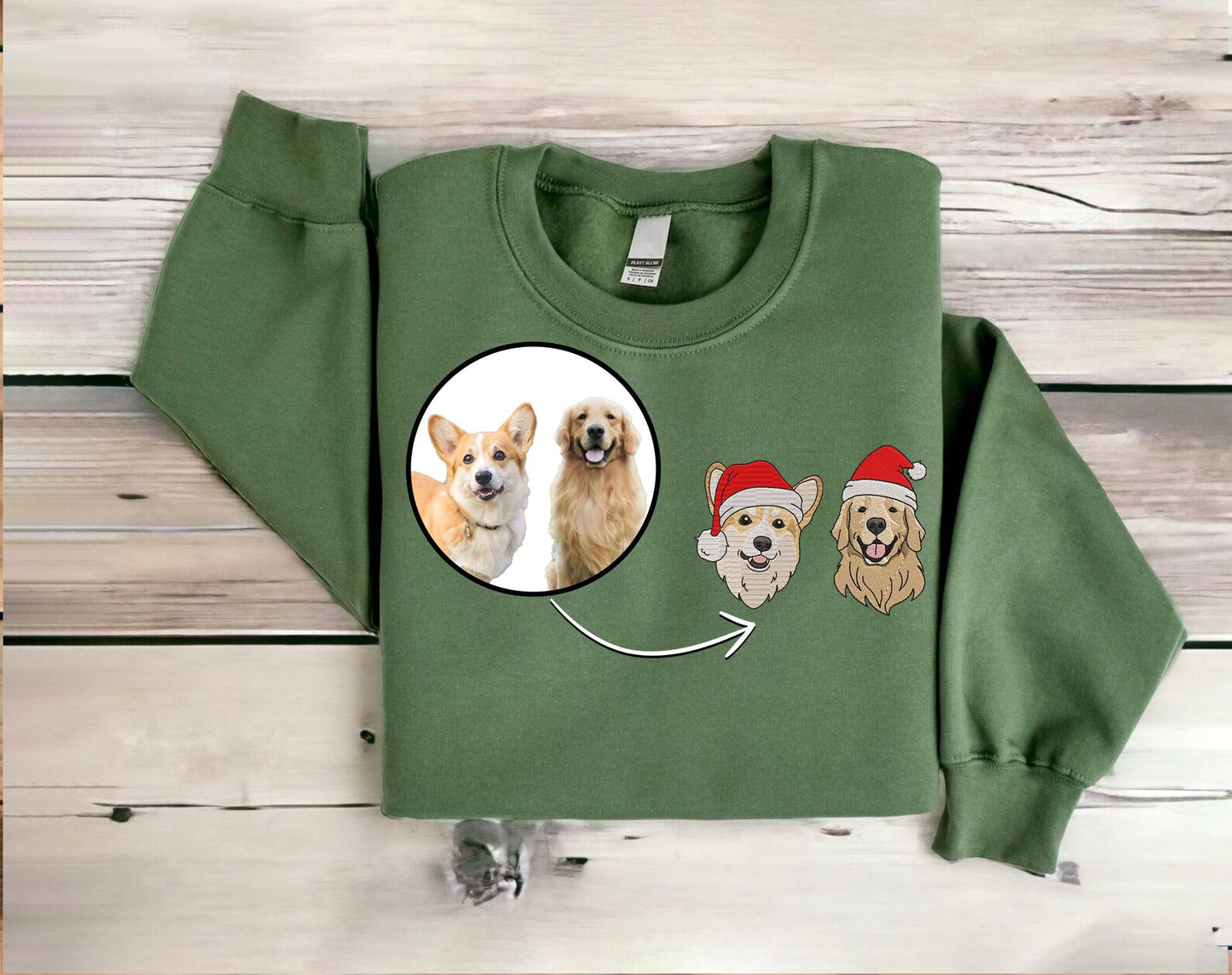 Custom Embroidered Pet Portrait Christmas Sweatshirt Hoodie Christmas Gift for Dog & Cat Lovers
