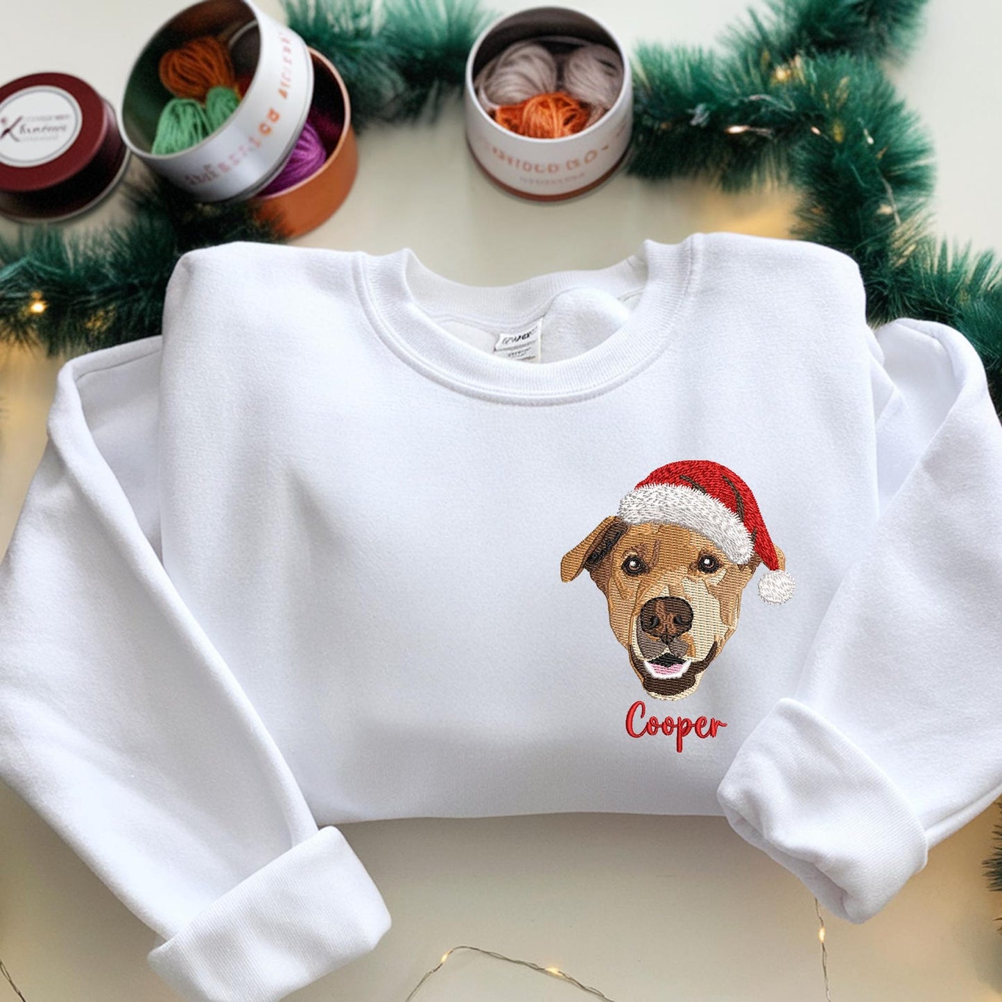 Custom Pet Portrait Christmas Sweatshirt Personalized Embroidered Dog Face Holiday Gift for Pet Lovers