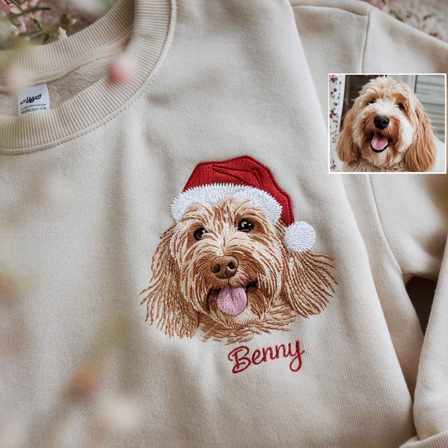 Custom Pet Portrait Christmas Sweatshirt Personalized Embroidered Dog Face Holiday Gift for Pet Lovers