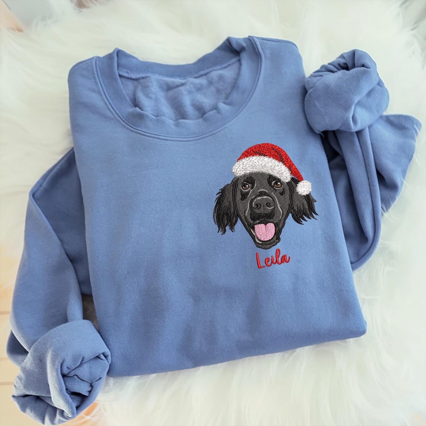 Custom Pet Portrait Christmas Sweatshirt Personalized Embroidered Dog Face Holiday Gift for Pet Lovers