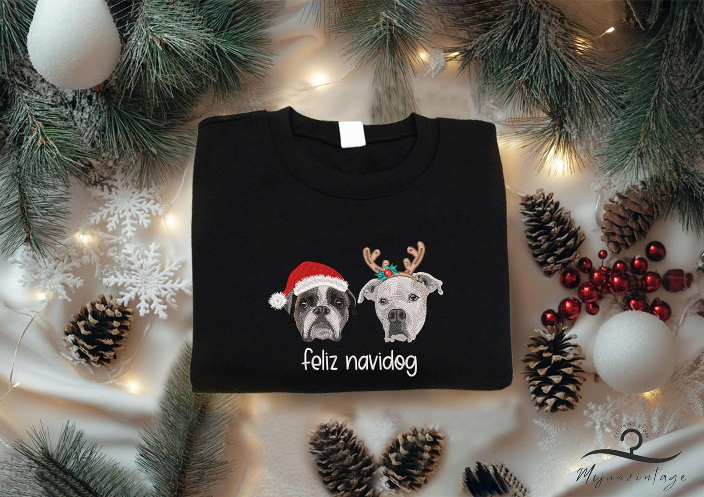 Custom Embroidered Pet Portrait Christmas Sweatshirt Hoodie Christmas Gift for Dog & Cat Lovers