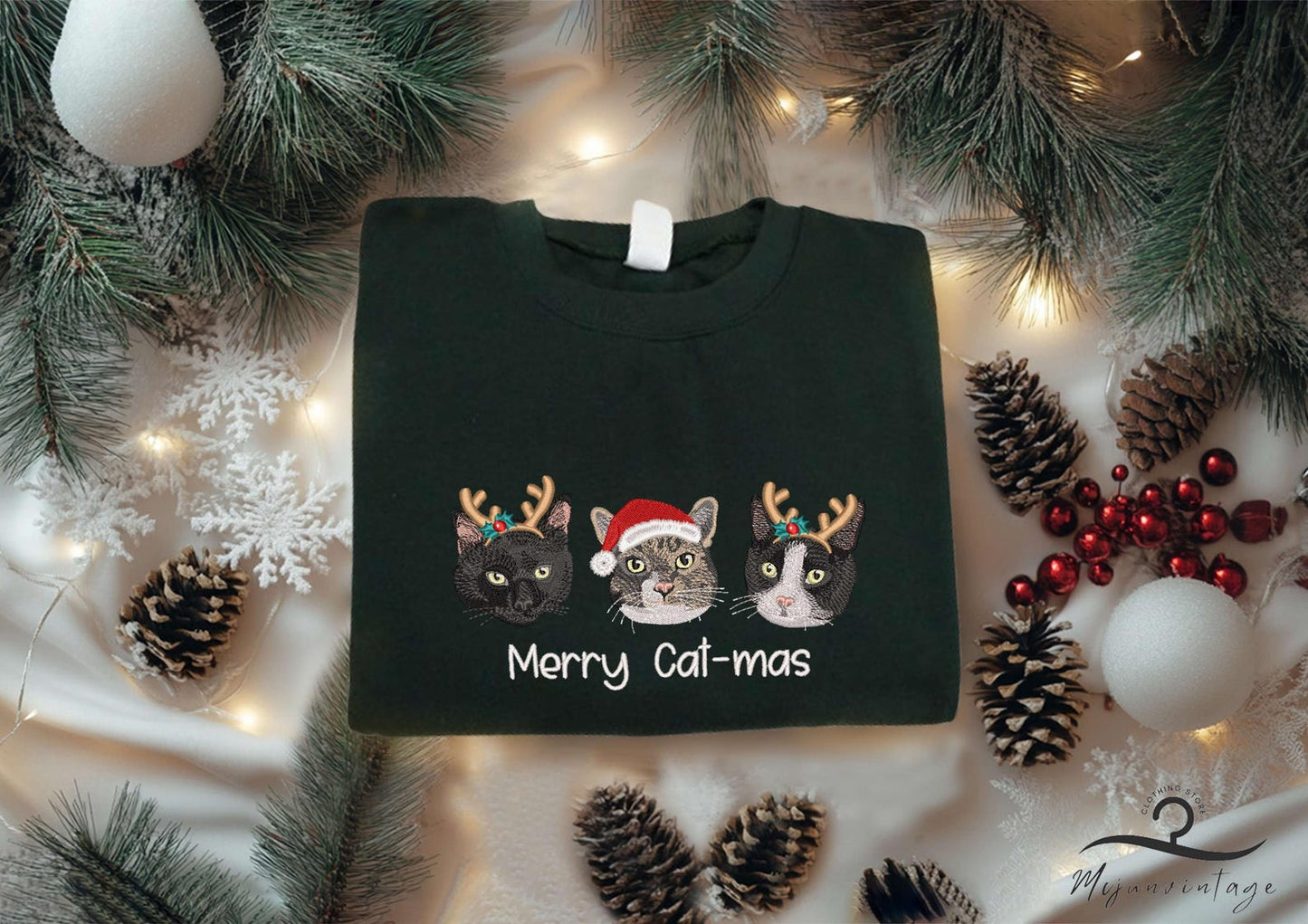 Custom Embroidered Pet Portrait Christmas Sweatshirt Hoodie Christmas Gift for Dog & Cat Lovers