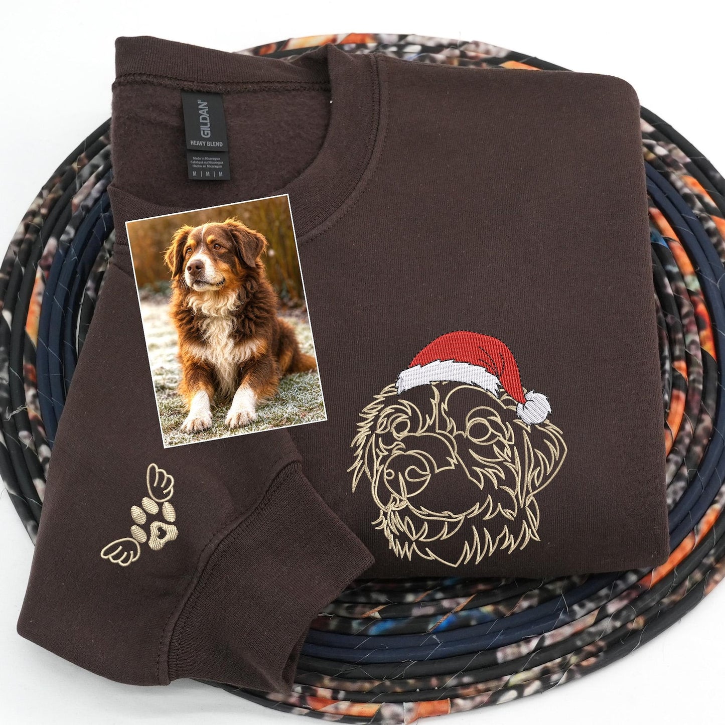 Custom Embrodied Pet Dog Face Christmas Sweatshirt with Santa Hat Christmas Gift For Pet Lovers