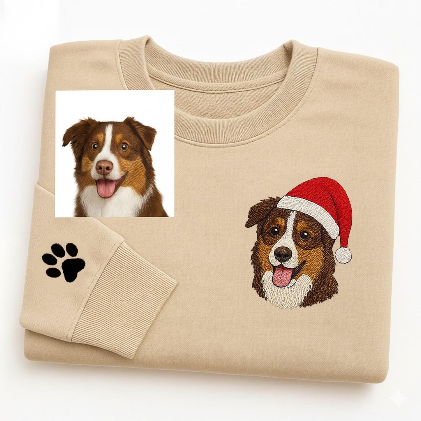 Custom Embrodied Pet Dog Face Christmas Sweatshirt with Santa Hat Christmas Gift For Pet Lovers