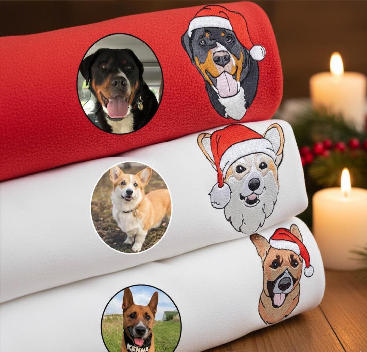 Custom Embrodied Pet Dog Face Christmas Sweatshirt with Santa Hat Christmas Gift For Pet Lovers