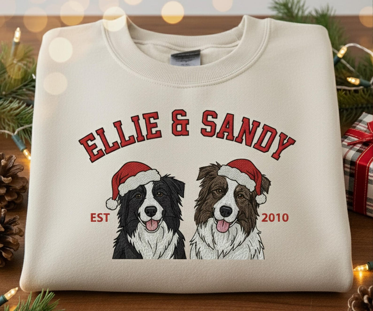 Custom Embrodied Pet Portrait Christmas Sweatshirt with Santa Hat Christmas Keepsake Gift For Dog Cat Pet Lovers