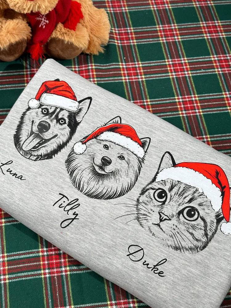 Custom Embroidered Pet Portrait Christmas Sweatshirt Personalized Dog Face Holiday Gift for Pet Lovers