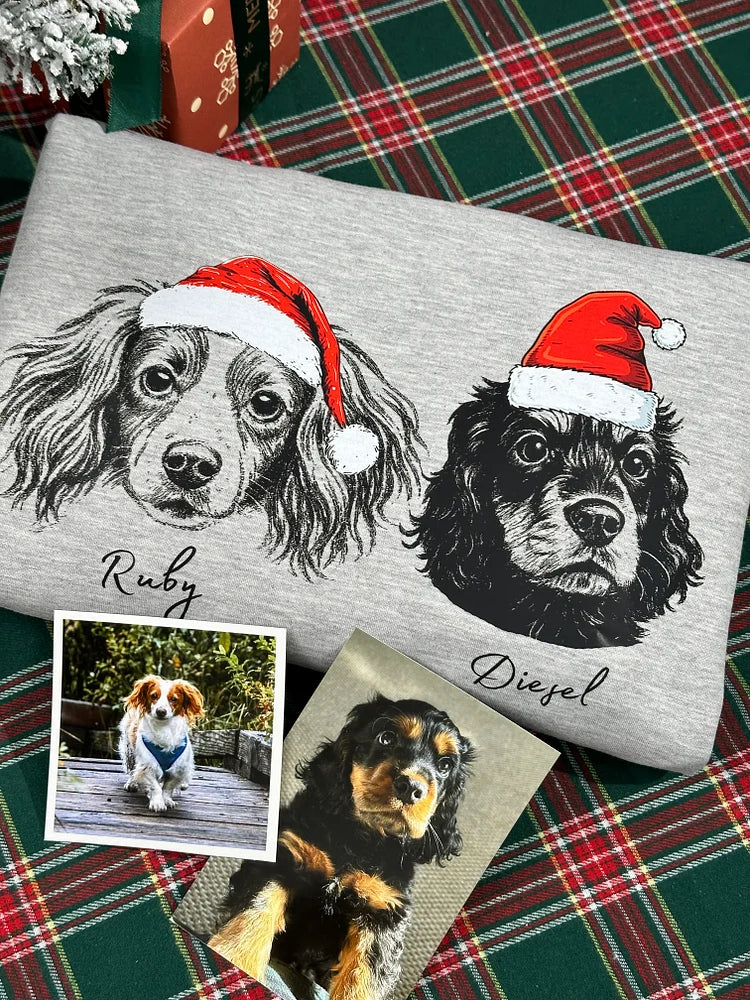 Custom Embroidered Pet Portrait Christmas Sweatshirt Personalized Dog Face Holiday Gift for Pet Lovers
