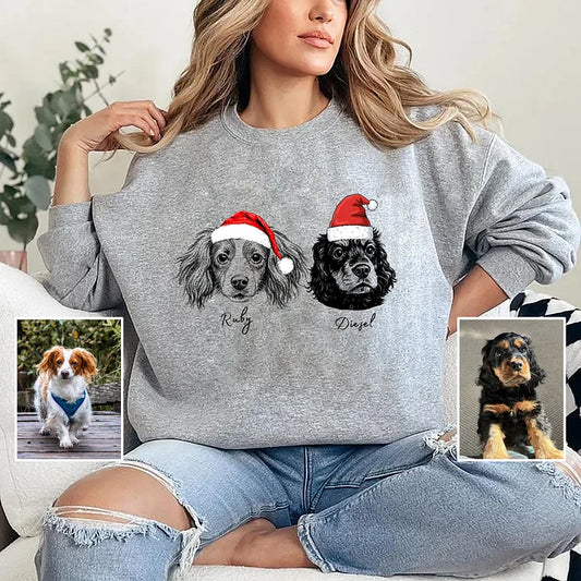 Custom Embroidered Pet Portrait Christmas Sweatshirt Personalized Dog Face Holiday Gift for Pet Lovers