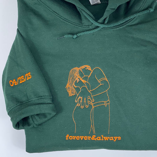 Personalisierter bestickter Spicy Hoodie mit Line Art Foto-Sweatshirt, Valentinstagsgeschenk für Sie/Ihn