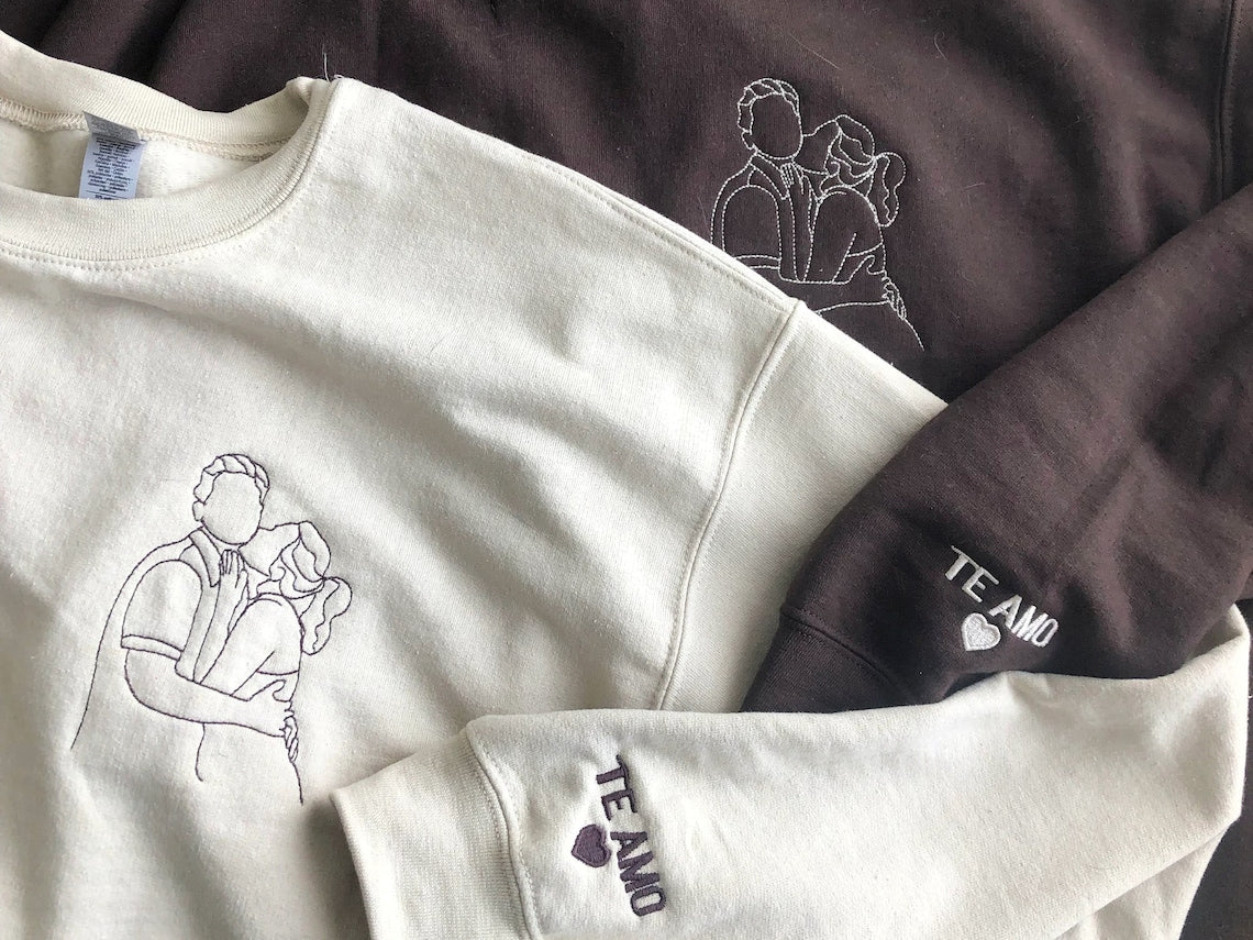 Benutzerdefinierte bestickte Paar Portrait Sweatshirt passende Hoodie Jahrestag Valentinstag Geschenke für Paare 
