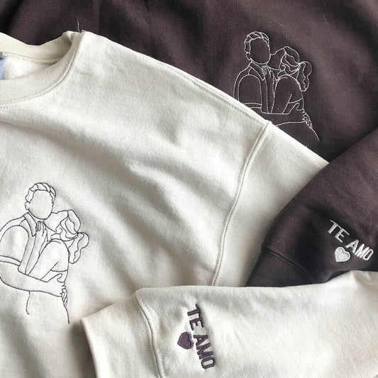 Benutzerdefinierte bestickte Paar Portrait Sweatshirt passende Hoodie Jahrestag Valentinstag Geschenke für Paare 