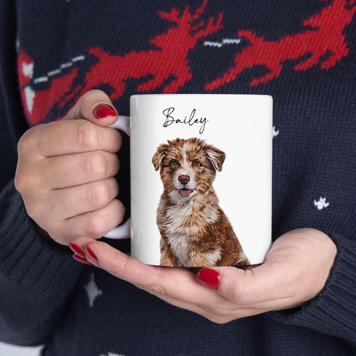 Personalisierte Haustier-Fototasse mit Hundegesicht und Namen, Geschenk für Hundeliebhaber