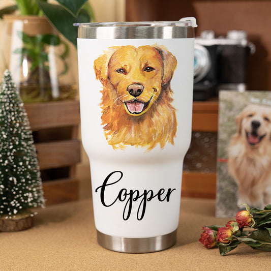 Personalisierter Trinkbecher mit Haustierporträt und Namen – Individuelles Geschenk für Hunde- und Katzenliebhaber, Weihnachtsandenken für Tierfreunde