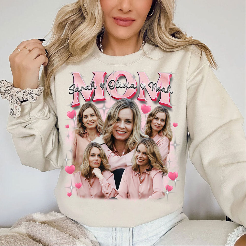 Benutzerdefinierte Foto Vintage Mama Sweatshirt mit Kinder Namen
