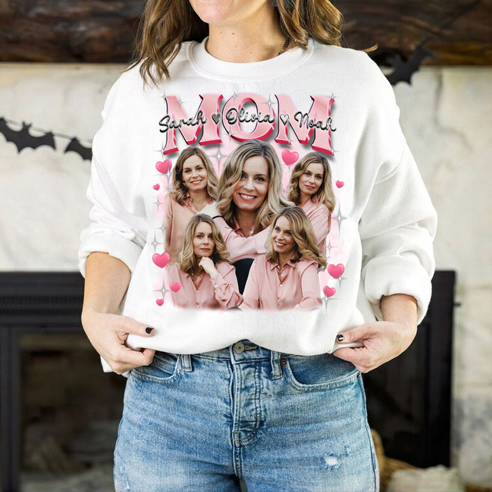 Benutzerdefinierte Foto Vintage Mama Sweatshirt mit Kinder Namen