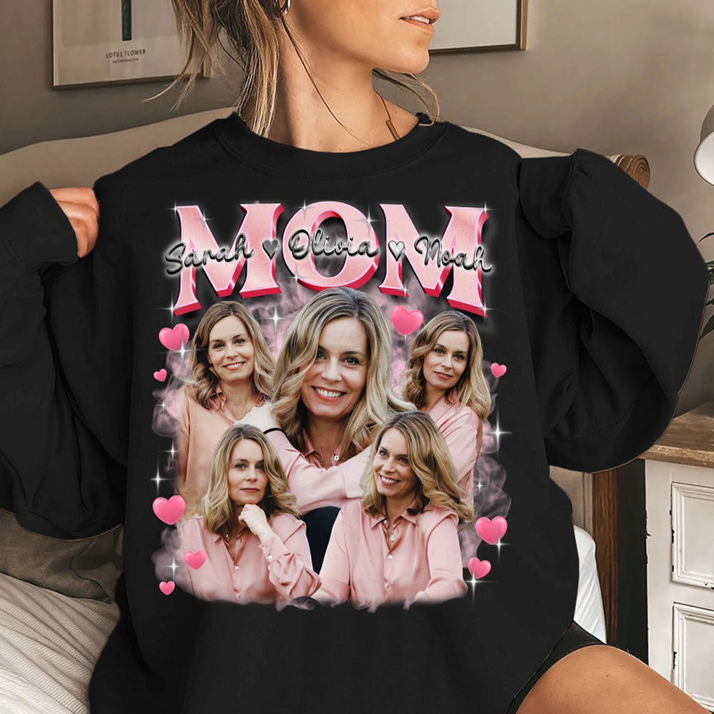 Benutzerdefinierte Foto Vintage Mama Sweatshirt mit Kinder Namen