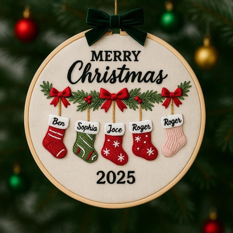 Personalized Embroidery Family Christmas Ornament Gift for Families 2025