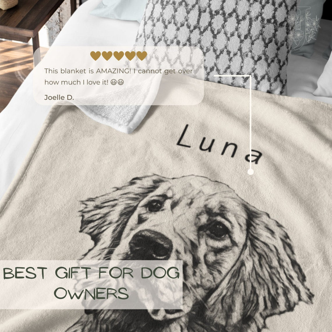 Personalized Pet Pen Art Portrait Blanket – Custom Dog Photo Throw with Name Dog Mom Gift Dog Lover Blanket Christmas Gift