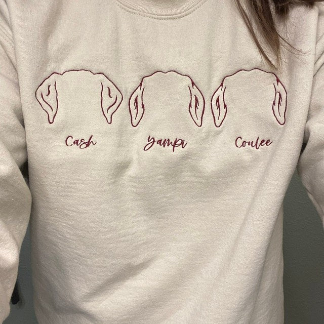 Custom Embroidered Dog Ear Outline Sweatshirt Hoodie With Names Keepsake Gift For Pet Lovers