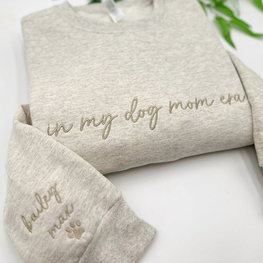“In My Dog Mom Era” Embroidered Pet Sweatshirt & Hoodie Custom Pet Names on Sleeve Gift for Pet Lovers