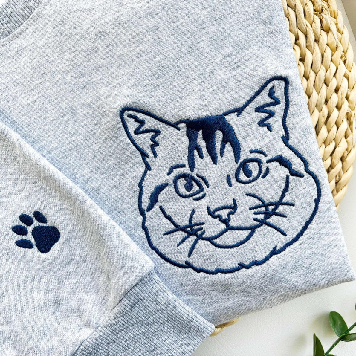 Embroidered Pet Dog Cat Face and Pet Name on Sleeve Sweatshirt Hoodie Gift for Pet Lovers