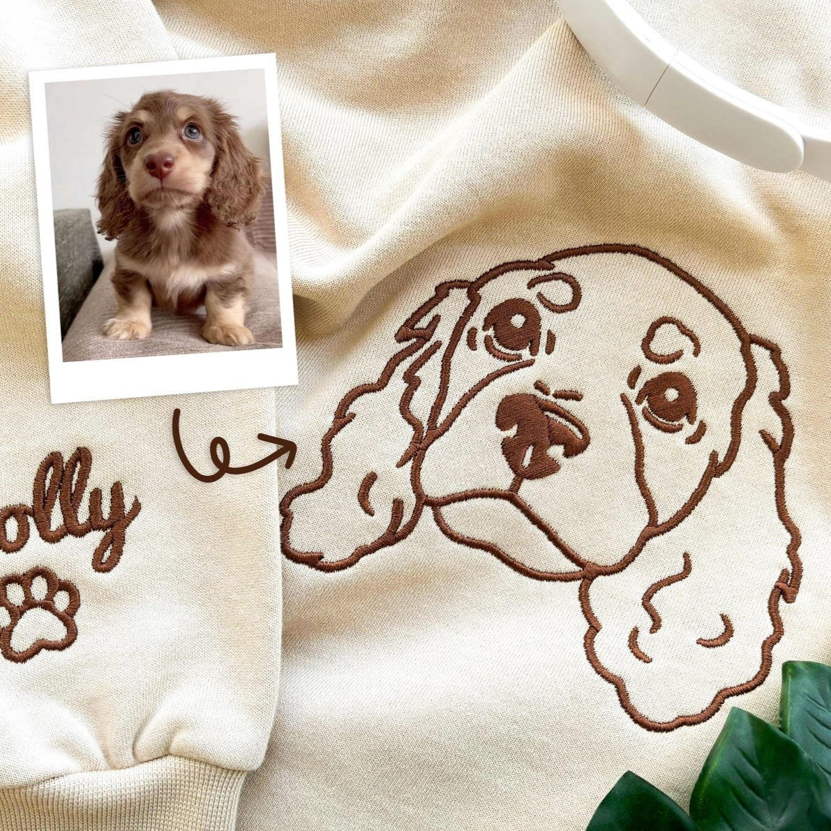 Embroidered Pet Dog Cat Face and Pet Name on Sleeve Sweatshirt Hoodie Gift for Pet Lovers