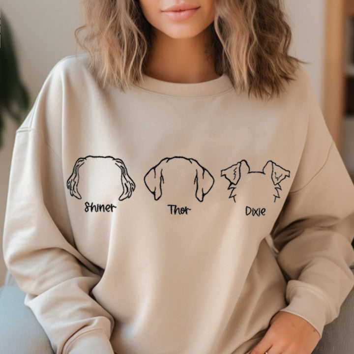 Embroidered Pet Ear Outline Sweatshirt Hoodie With Names Gift For Dog Mom Dog Dad Pet Lovers