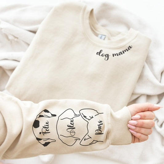 Personalized Dog Mom Sweatshirt Hoodie with Dog Ears on Sleeve Gift for Dog Lovers