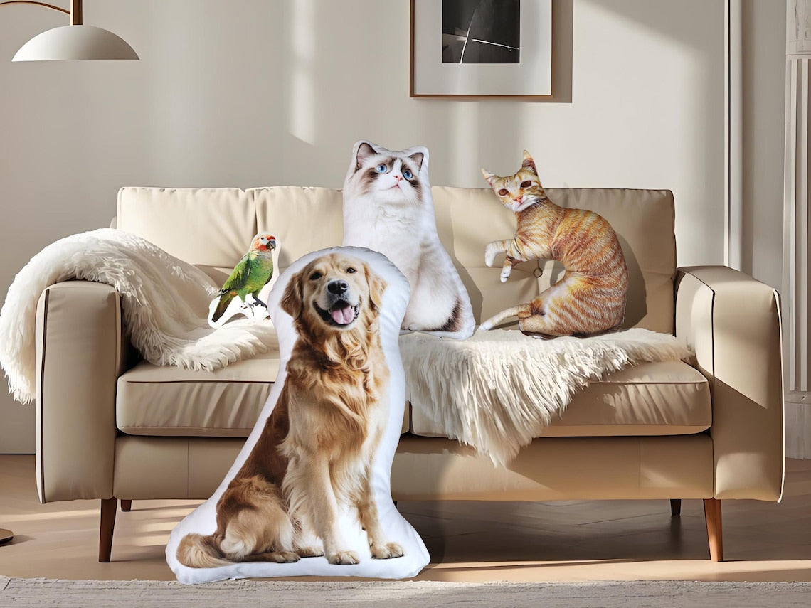 Personalized 3D Pet Pillow from Photo Custom Dog/Cat Shaped Pillow Unique Pet Gift for Animal Lover